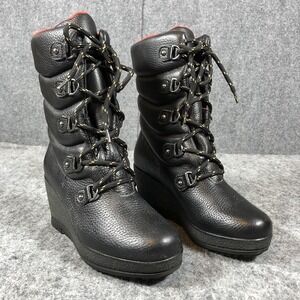 Cougar Winter Boots Womens US 7 Black Faux Leather Lace Up Wedge Snow Insulated